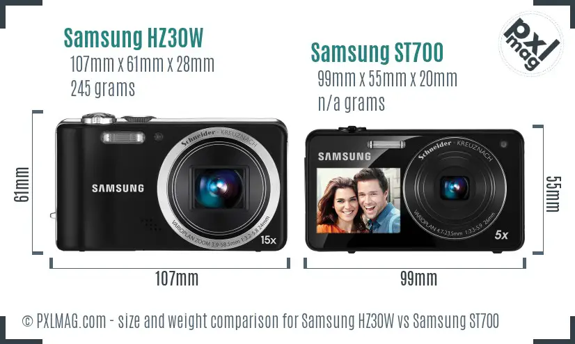 Samsung HZ30W vs Samsung ST700 size comparison