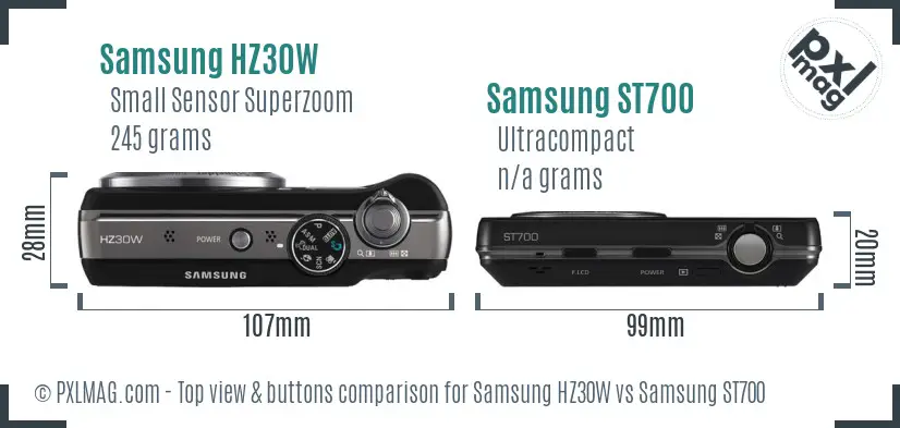 Samsung HZ30W vs Samsung ST700 top view buttons comparison