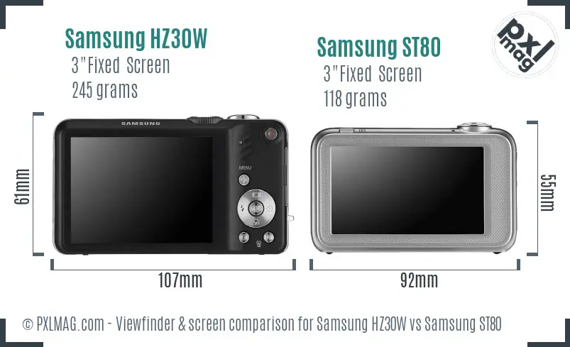 Samsung HZ30W vs Samsung ST80 Screen and Viewfinder comparison