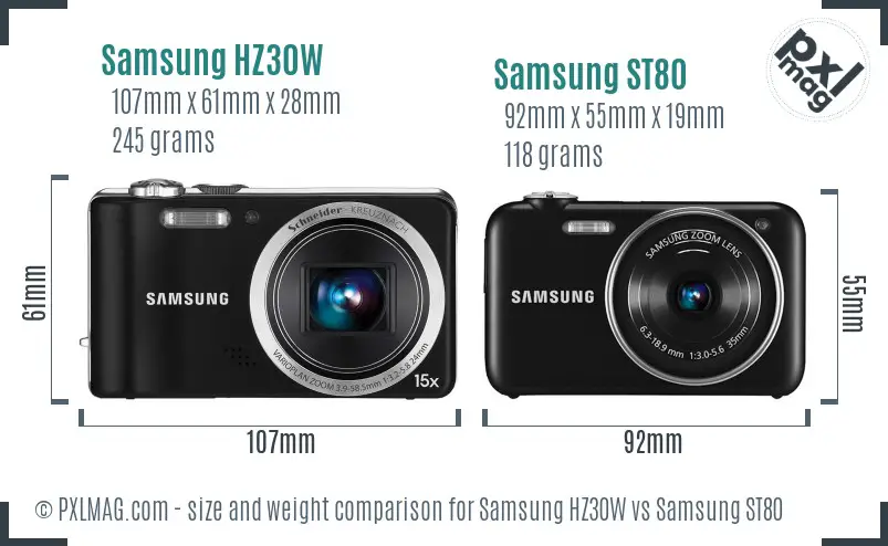 Samsung HZ30W vs Samsung ST80 size comparison