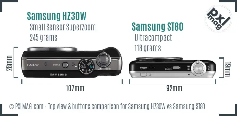 Samsung HZ30W vs Samsung ST80 top view buttons comparison
