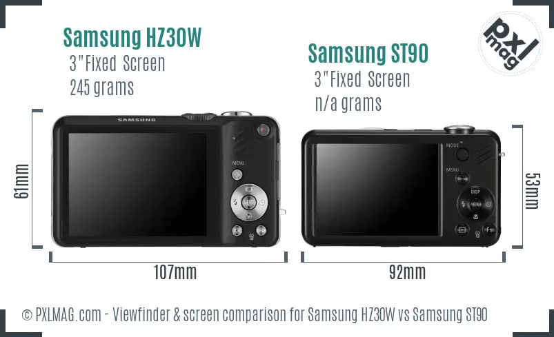Samsung HZ30W vs Samsung ST90 Screen and Viewfinder comparison