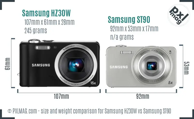 Samsung HZ30W vs Samsung ST90 size comparison