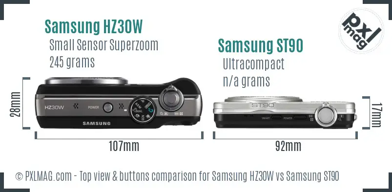 Samsung HZ30W vs Samsung ST90 top view buttons comparison