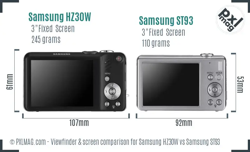 Samsung HZ30W vs Samsung ST93 Screen and Viewfinder comparison