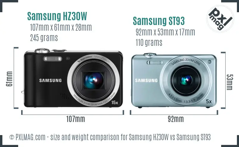Samsung HZ30W vs Samsung ST93 size comparison