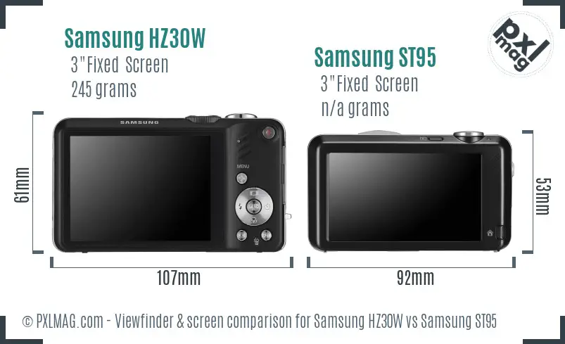 Samsung HZ30W vs Samsung ST95 Screen and Viewfinder comparison