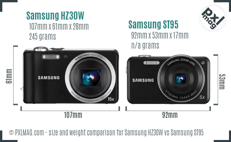 Samsung HZ30W vs Samsung ST95 size comparison