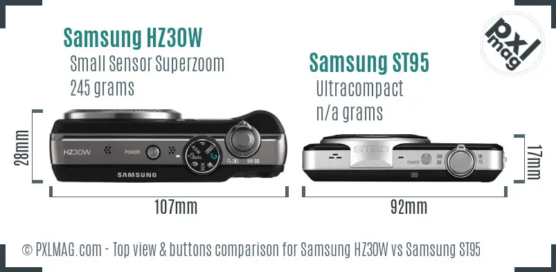 Samsung HZ30W vs Samsung ST95 top view buttons comparison