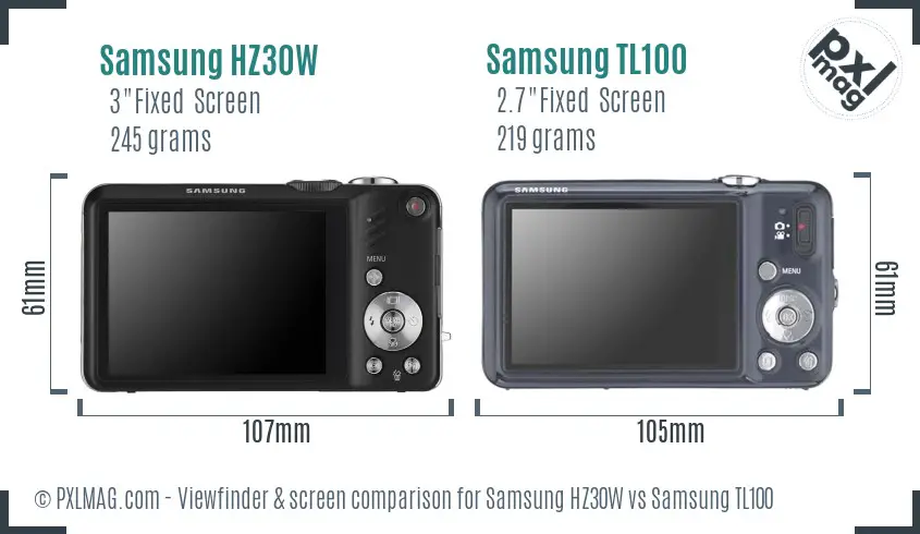 Samsung HZ30W vs Samsung TL100 Screen and Viewfinder comparison