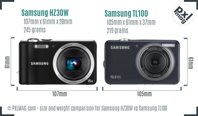 Samsung HZ30W vs Samsung TL100 size comparison