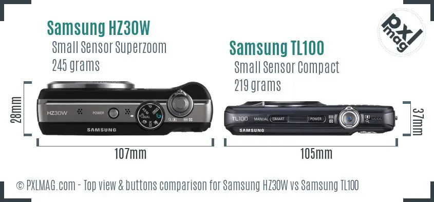 Samsung HZ30W vs Samsung TL100 top view buttons comparison