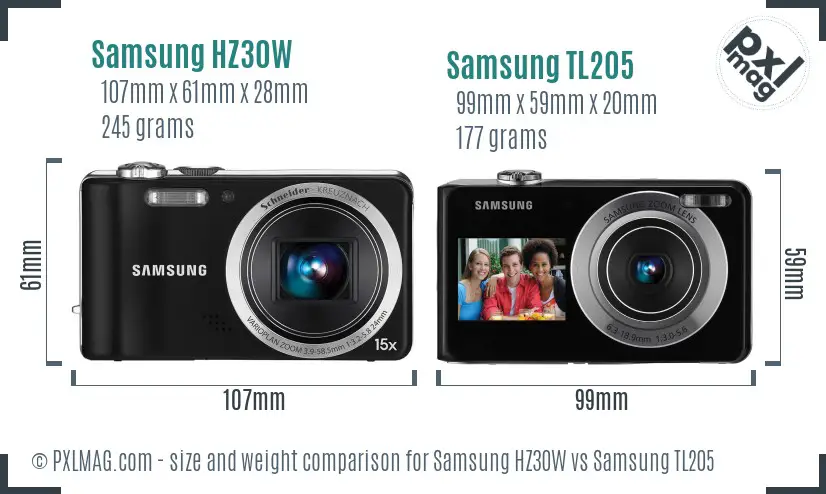 Samsung HZ30W vs Samsung TL205 size comparison Samsung HZ30W vs Samsung TL205 size comparison