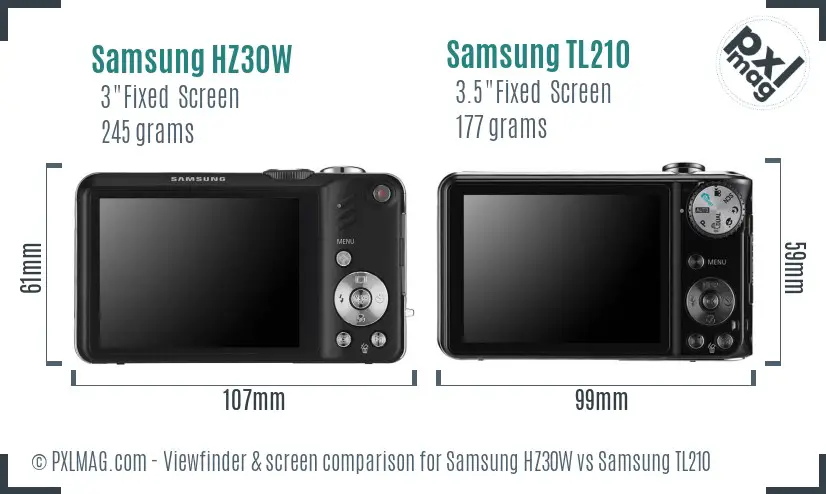 Samsung HZ30W vs Samsung TL210 Screen and Viewfinder comparison