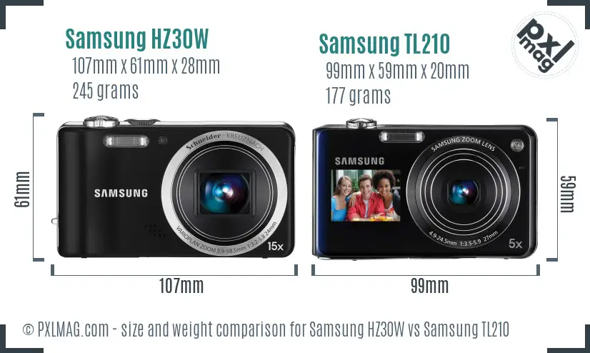 Samsung HZ30W vs Samsung TL210 size comparison