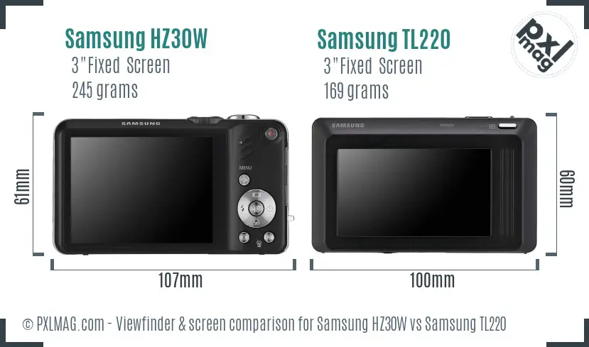 Samsung HZ30W vs Samsung TL220 Screen and Viewfinder comparison
