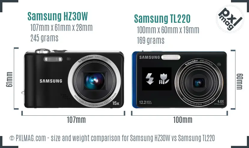 Samsung HZ30W vs Samsung TL220 size comparison