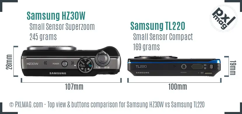 Samsung HZ30W vs Samsung TL220 top view buttons comparison