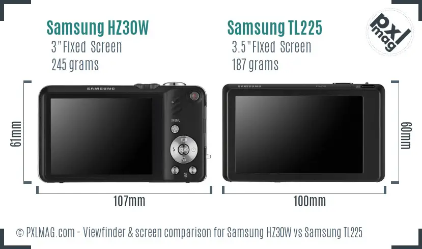 Samsung HZ30W vs Samsung TL225 Screen and Viewfinder comparison