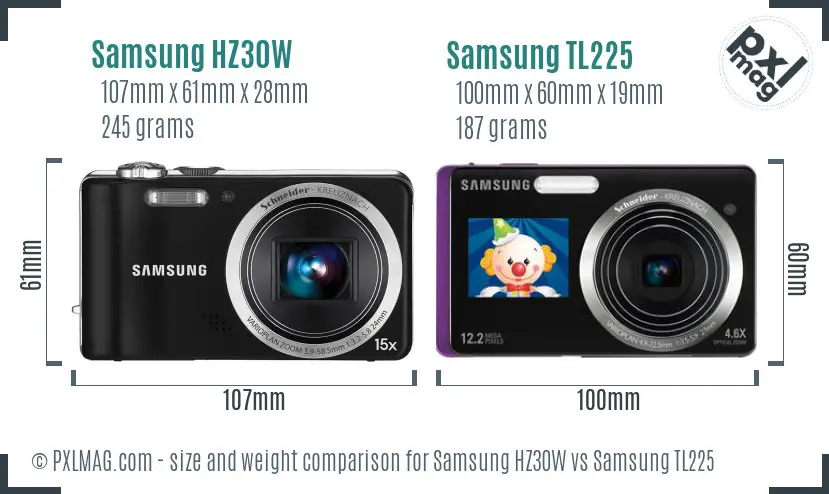 Samsung HZ30W vs Samsung TL225 size comparison