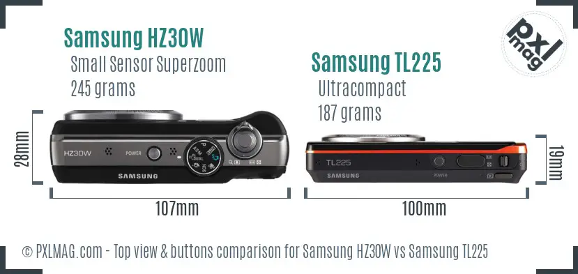 Samsung HZ30W vs Samsung TL225 top view buttons comparison