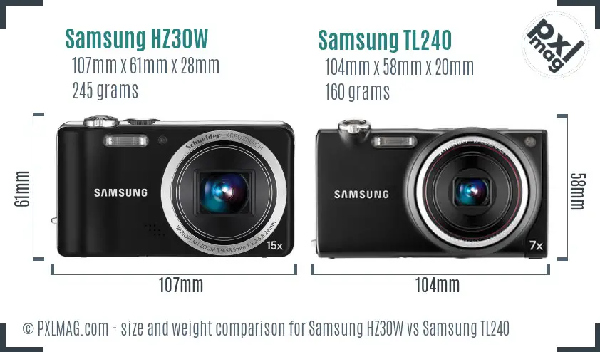 Samsung HZ30W vs Samsung TL240 size comparison Samsung HZ30W vs Samsung TL240 size comparison