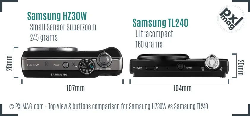 Samsung HZ30W vs Samsung TL240 top view buttons comparison Samsung HZ30W vs Samsung TL240 top view buttons comparison