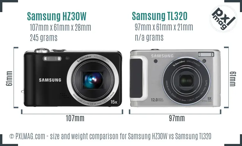 Samsung HZ30W vs Samsung TL320 size comparison