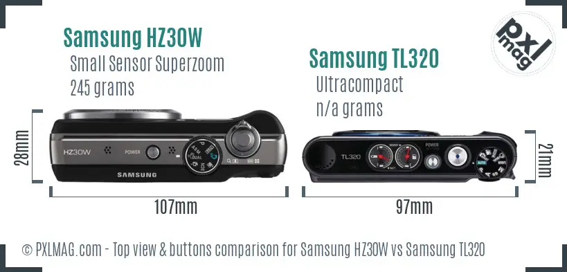 Samsung HZ30W vs Samsung TL320 top view buttons comparison