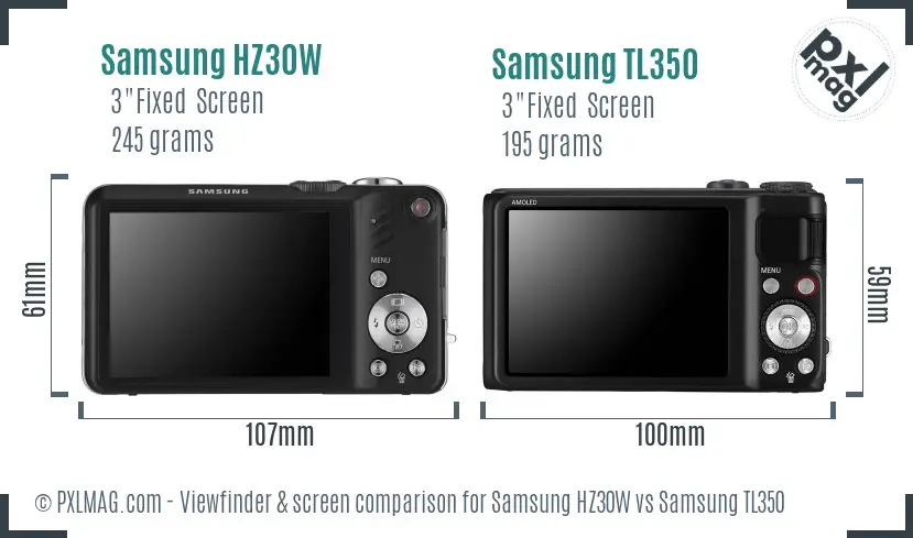 Samsung HZ30W vs Samsung TL350 Screen and Viewfinder comparison