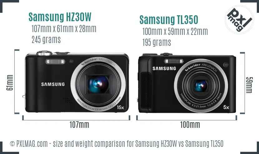 Samsung HZ30W vs Samsung TL350 size comparison