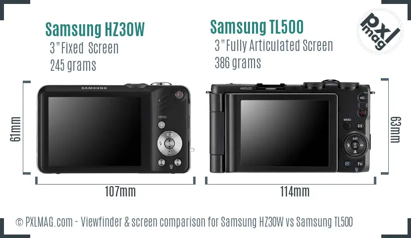Samsung HZ30W vs Samsung TL500 Screen and Viewfinder comparison