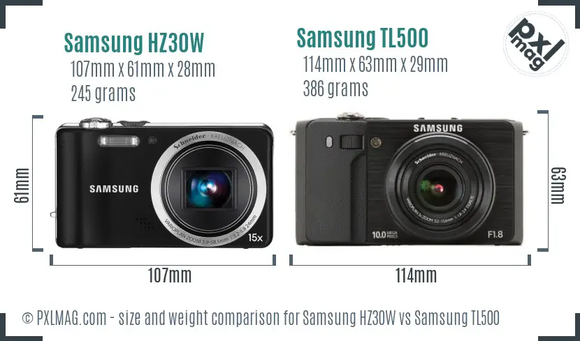 Samsung HZ30W vs Samsung TL500 size comparison