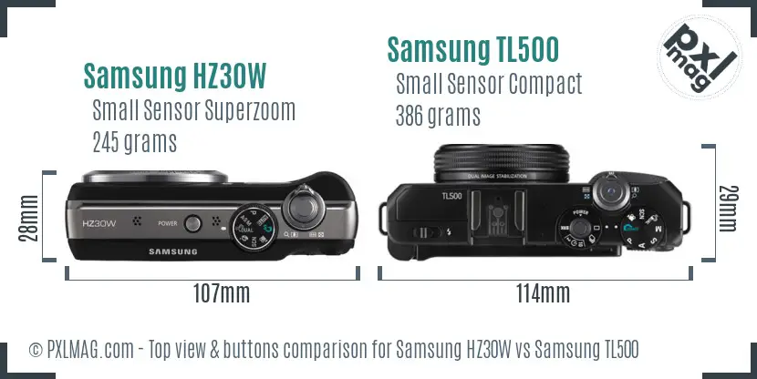 Samsung HZ30W vs Samsung TL500 top view buttons comparison
