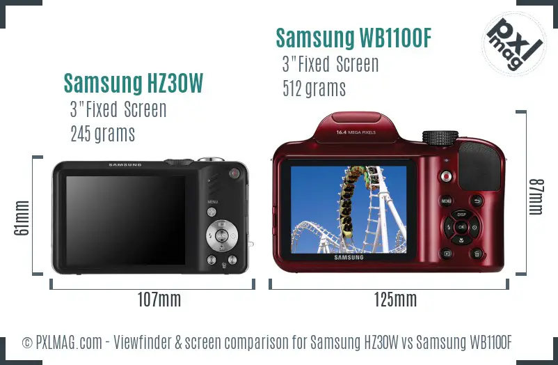 Samsung HZ30W vs Samsung WB1100F Screen and Viewfinder comparison