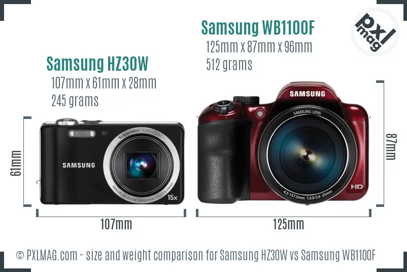 Samsung HZ30W vs Samsung WB1100F size comparison