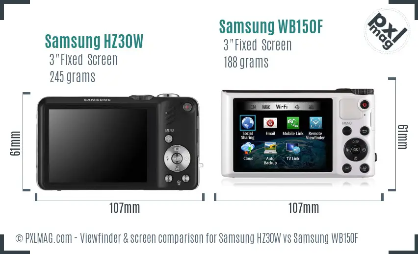 Samsung HZ30W vs Samsung WB150F Screen and Viewfinder comparison