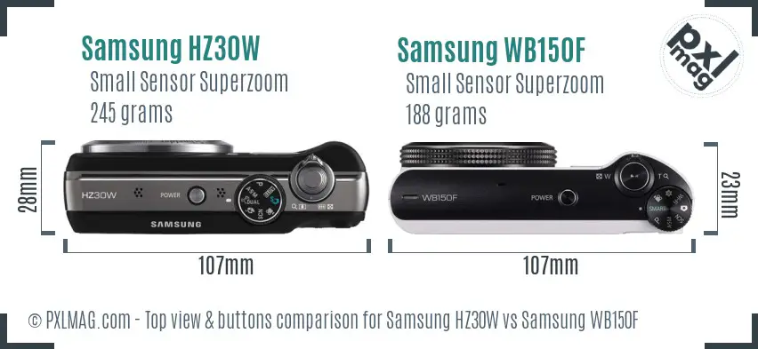 Samsung HZ30W vs Samsung WB150F top view buttons comparison