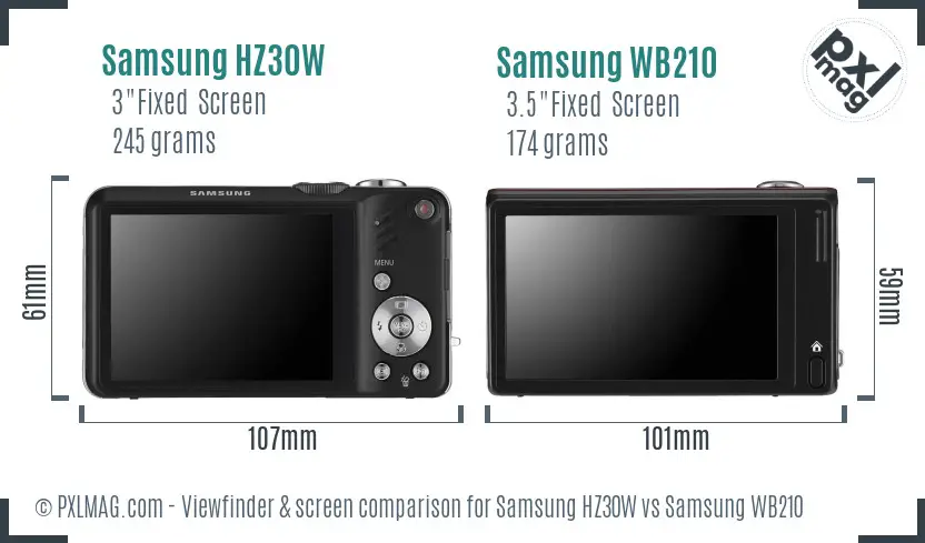 Samsung HZ30W vs Samsung WB210 Screen and Viewfinder comparison