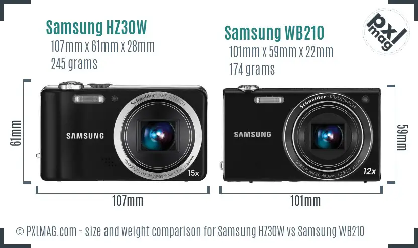 Samsung HZ30W vs Samsung WB210 size comparison