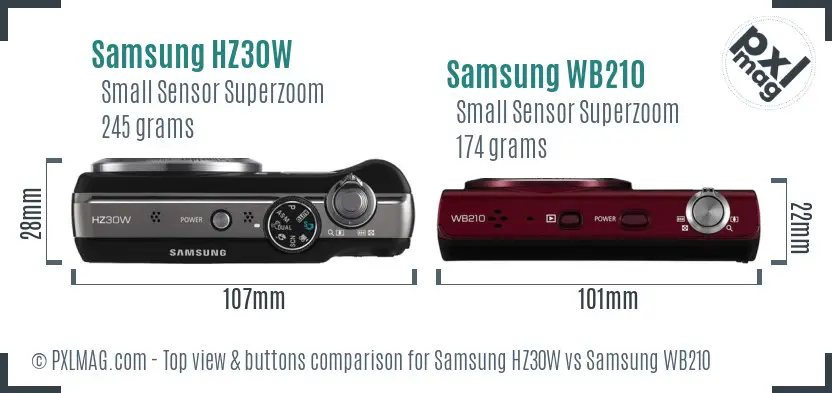 Samsung HZ30W vs Samsung WB210 top view buttons comparison