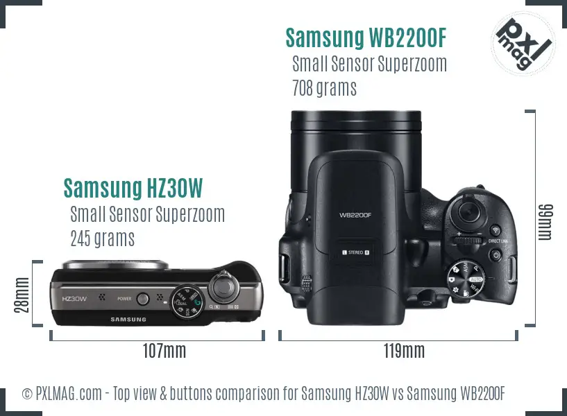 Samsung HZ30W vs Samsung WB2200F top view buttons comparison
