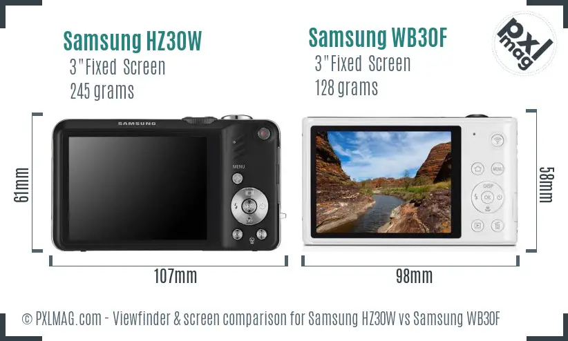 Samsung HZ30W vs Samsung WB30F Screen and Viewfinder comparison
