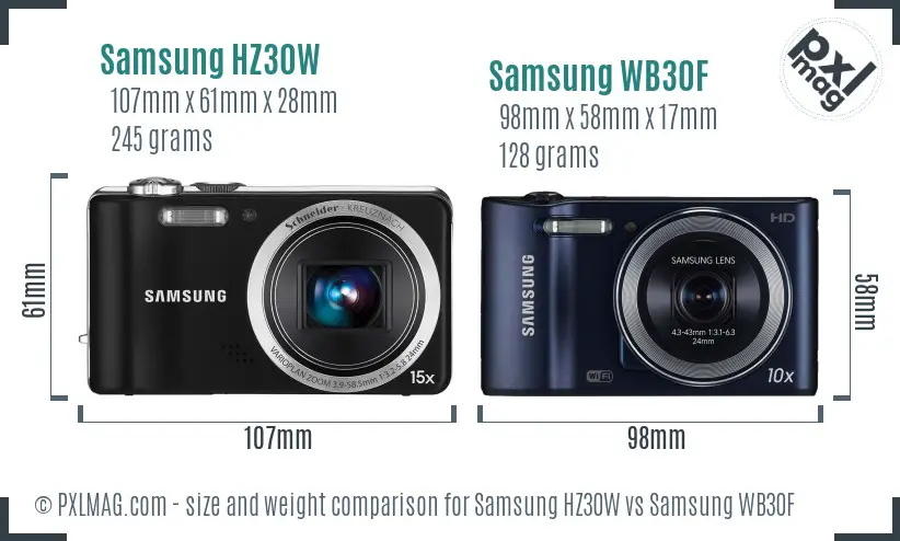 Samsung HZ30W vs Samsung WB30F size comparison