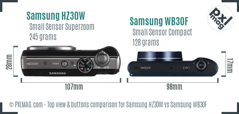 Samsung HZ30W vs Samsung WB30F top view buttons comparison