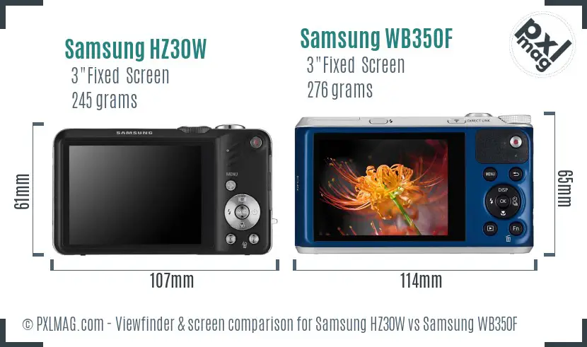 Samsung HZ30W vs Samsung WB350F Screen and Viewfinder comparison