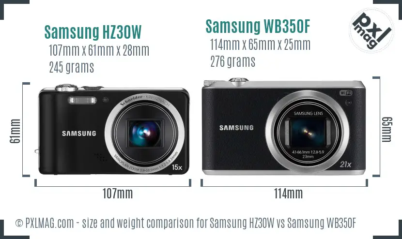 Samsung HZ30W vs Samsung WB350F size comparison