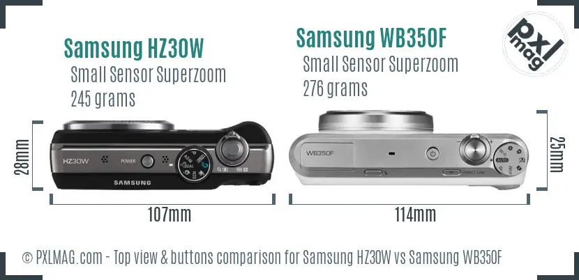 Samsung HZ30W vs Samsung WB350F top view buttons comparison