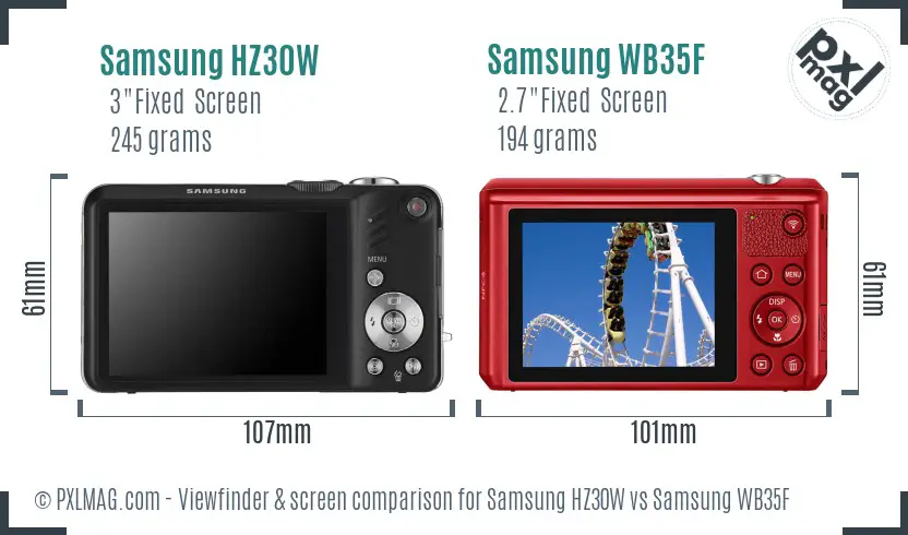 Samsung HZ30W vs Samsung WB35F Screen and Viewfinder comparison