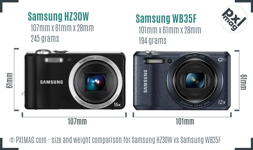 Samsung HZ30W vs Samsung WB35F size comparison